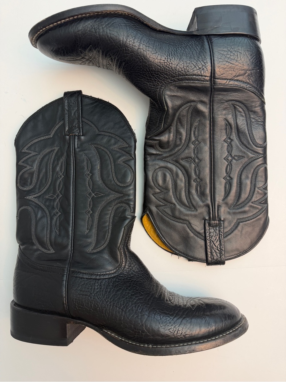 Nocona Western Style Black Leather Boots, Size 8.5 D